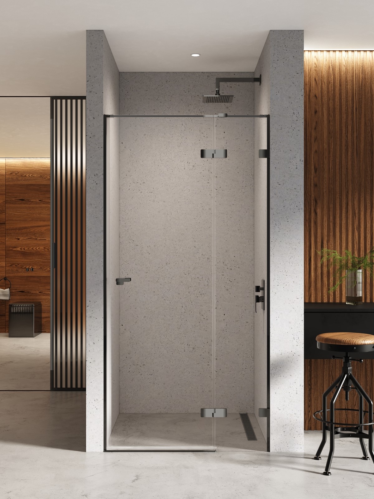 New Trendy Eventa Black Chrome puerta de ducha 90 cm oscilante negro brillante/vidrio transparente EXK-6130