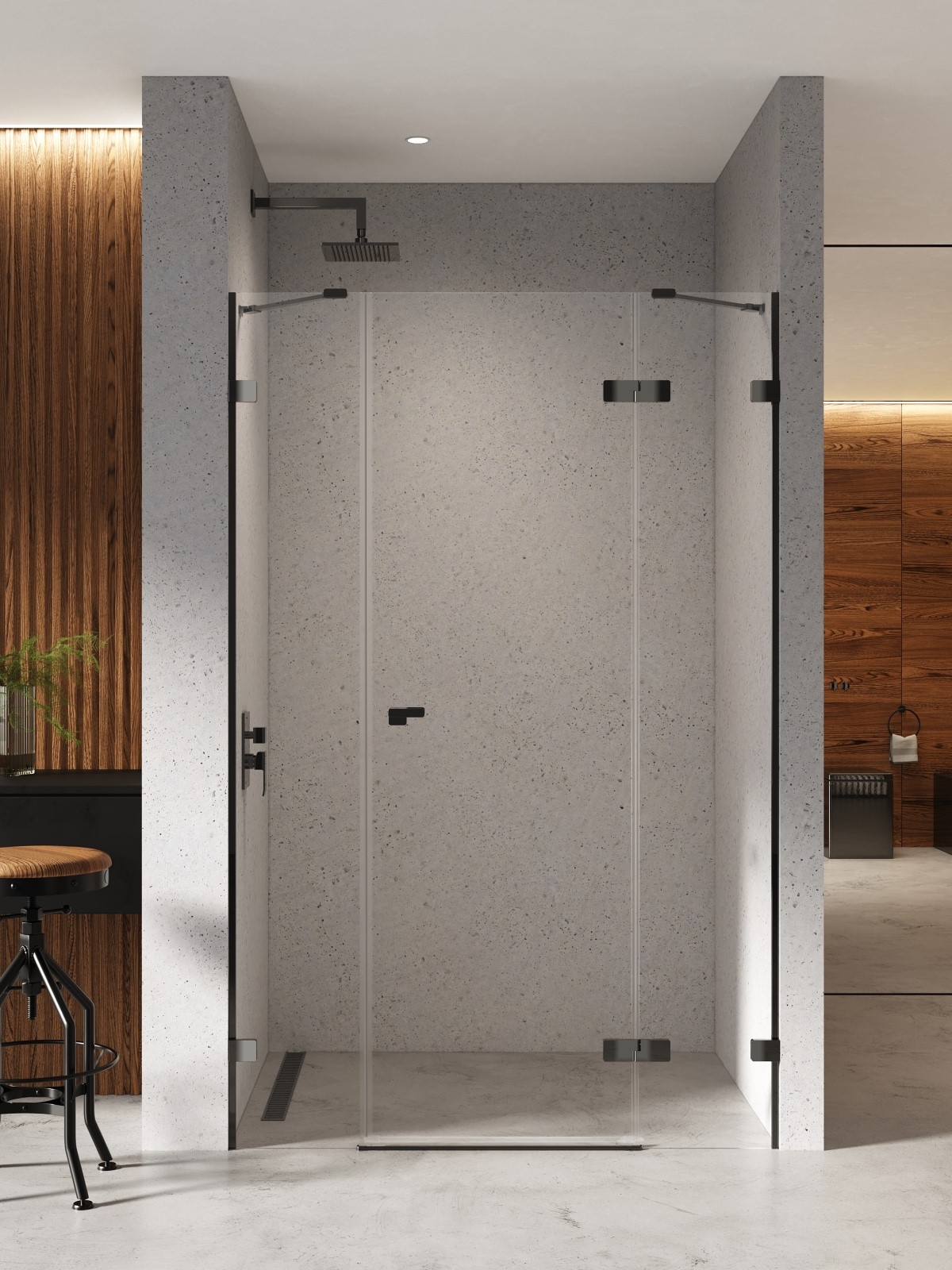 New Trendy Eventa Black Chrome puerta de ducha 150 cm oscilante negro brillante/vidrio transparente EXK-6142