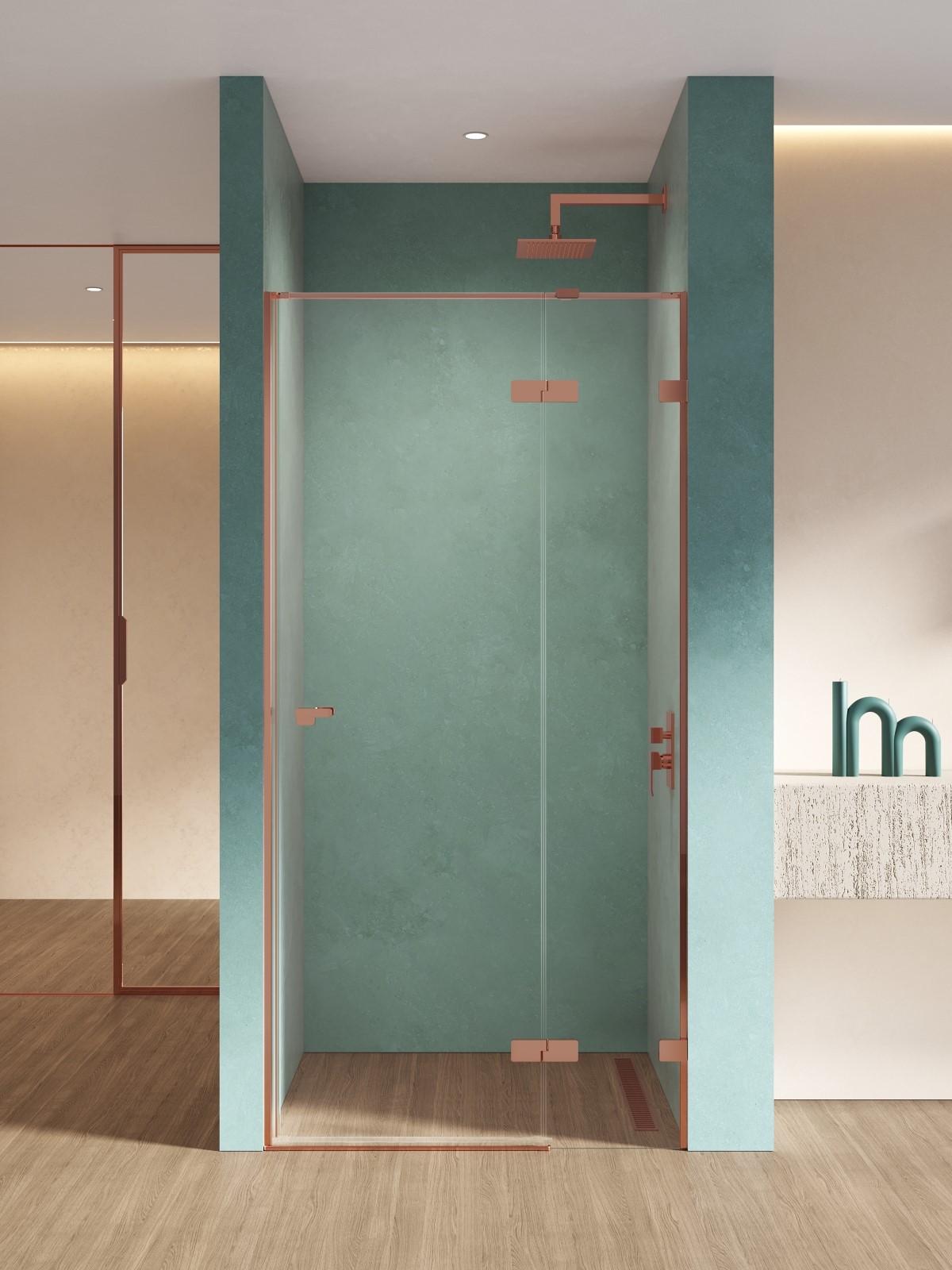 New Trendy Eventa Copper Shine puerta de ducha 120 cm oscilante cobre brillante/vidrio transparente EXK-6361