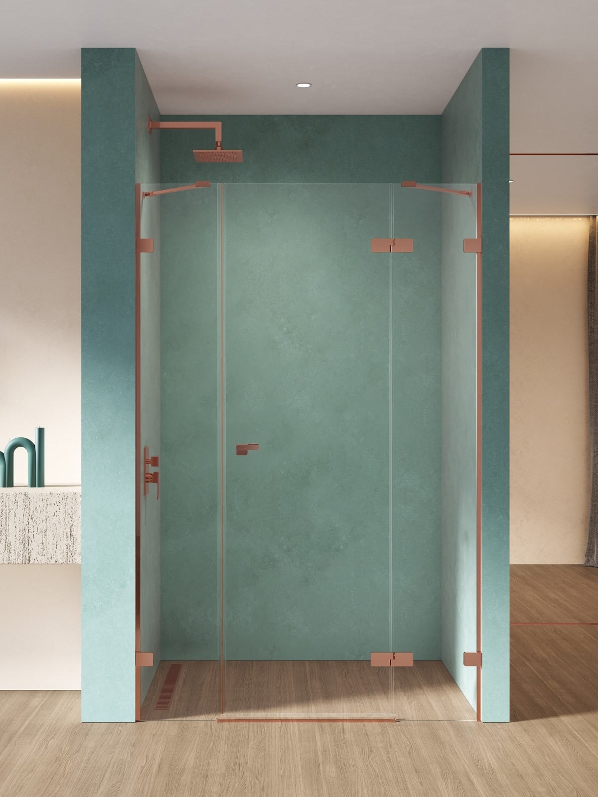 New Trendy Eventa Copper Shine puerta de ducha 110 cm oscilante cobre brillante/vidrio transparente EXK-6363