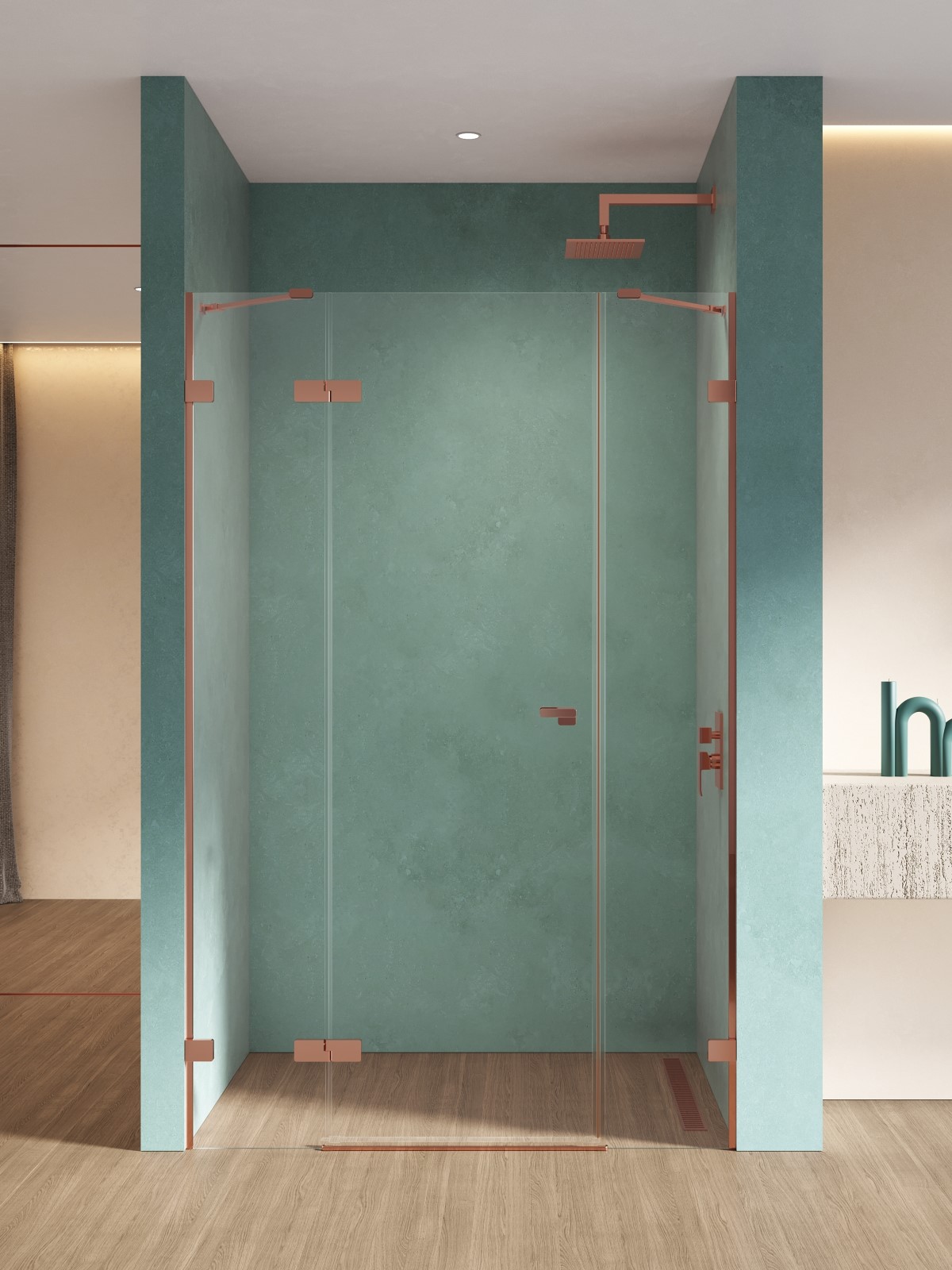 New Trendy Eventa Copper Shine puerta de ducha 170 cm oscilante cobre brillante/vidrio transparente EXK-6368