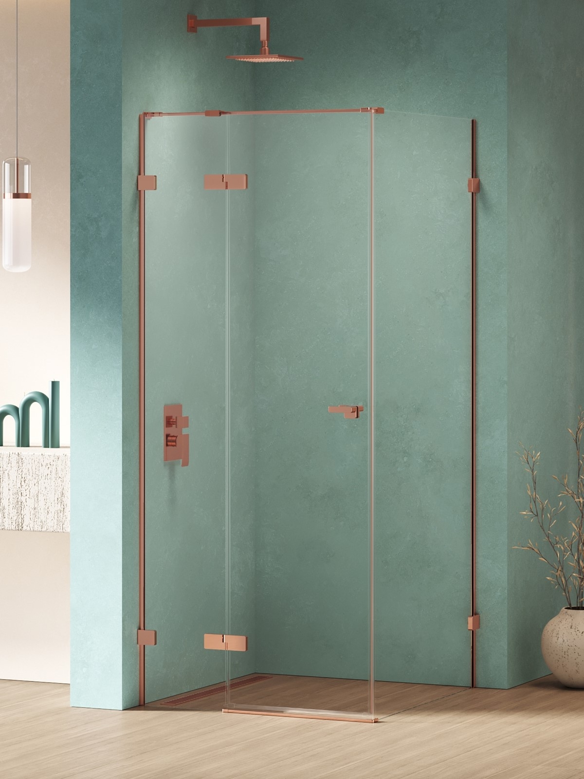 New Trendy Eventa Copper Shine cabina de ducha 110x90 cm rectangular cobre brillo/vidrio transparente EXK-6390