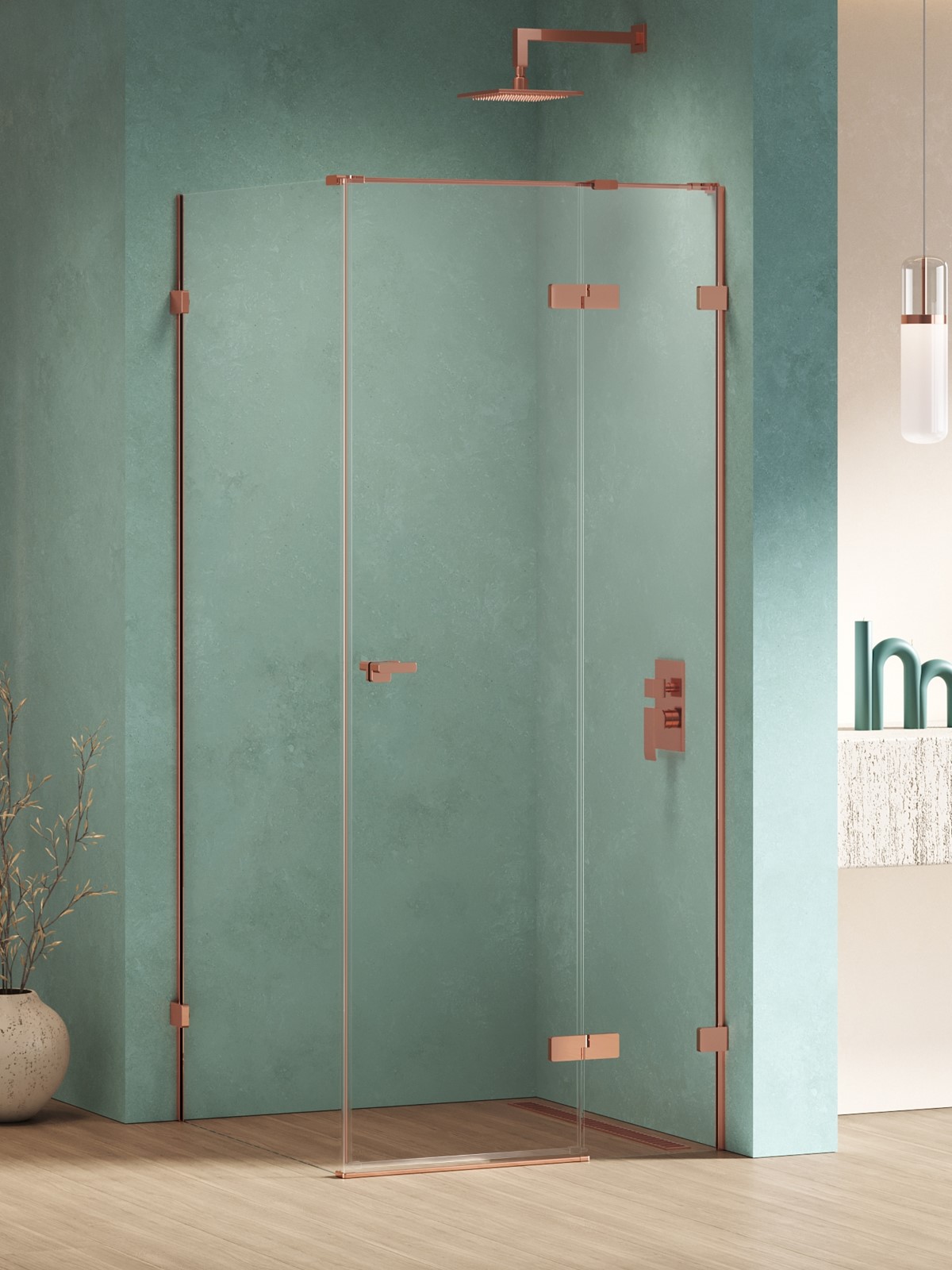 New Trendy Eventa Copper Shine cabina de ducha 110x110 cm cuadrada cobre brillo/vidrio transparente EXK-6422