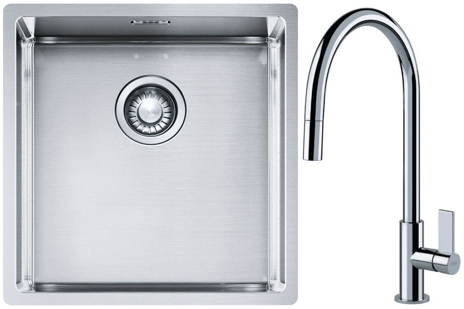 Conjunto fregadero de acero Franke Box 127.0453.654, grifo de cocina Franke Ambient 115.0373.947