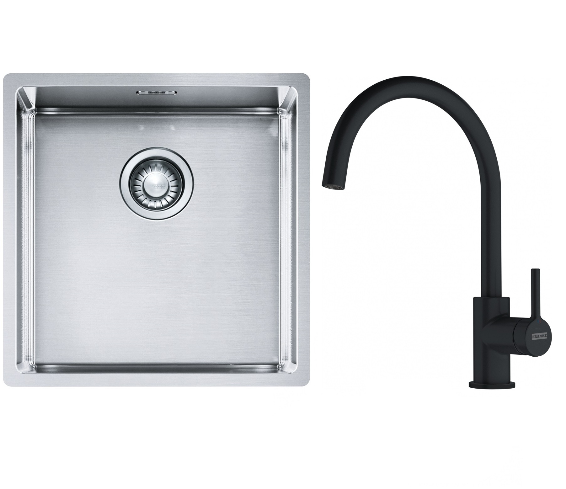 Conjunto fregadero de acero Franke Box 127.0453.654, grifo de cocina Franke Lina 115.0626.019