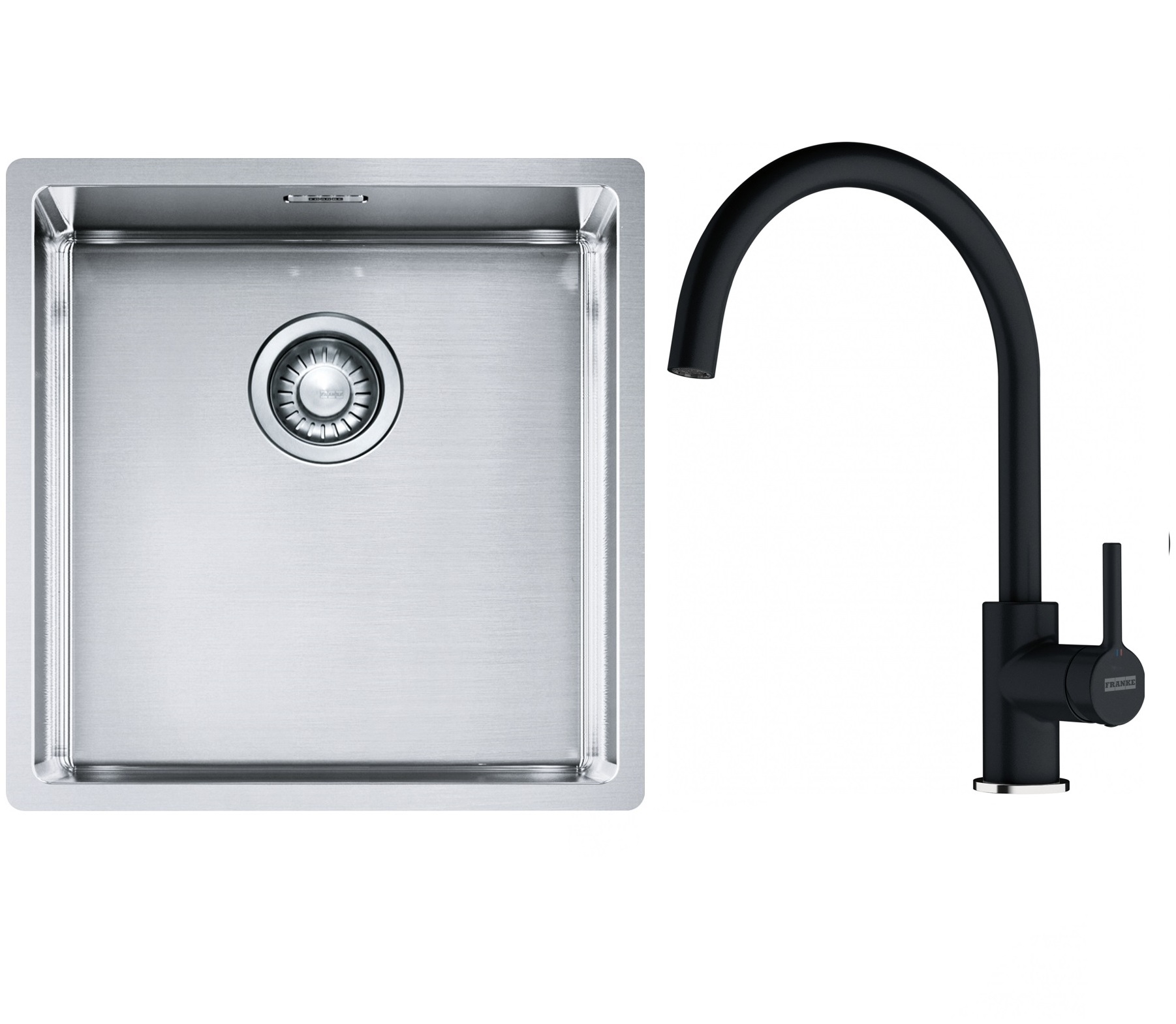 Conjunto fregadero de acero Franke Box 127.0453.654, grifo de cocina Franke Lina 115.0626.020