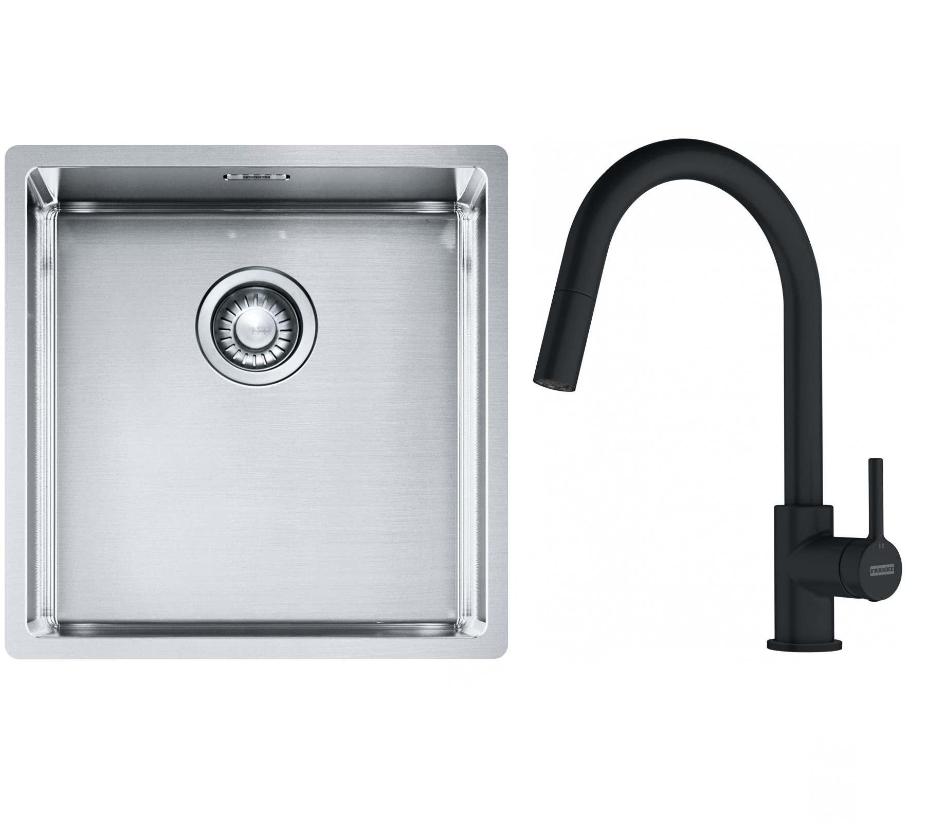 Conjunto fregadero de acero Franke Box 127.0453.654, grifo de cocina Franke Lina 115.0626.053