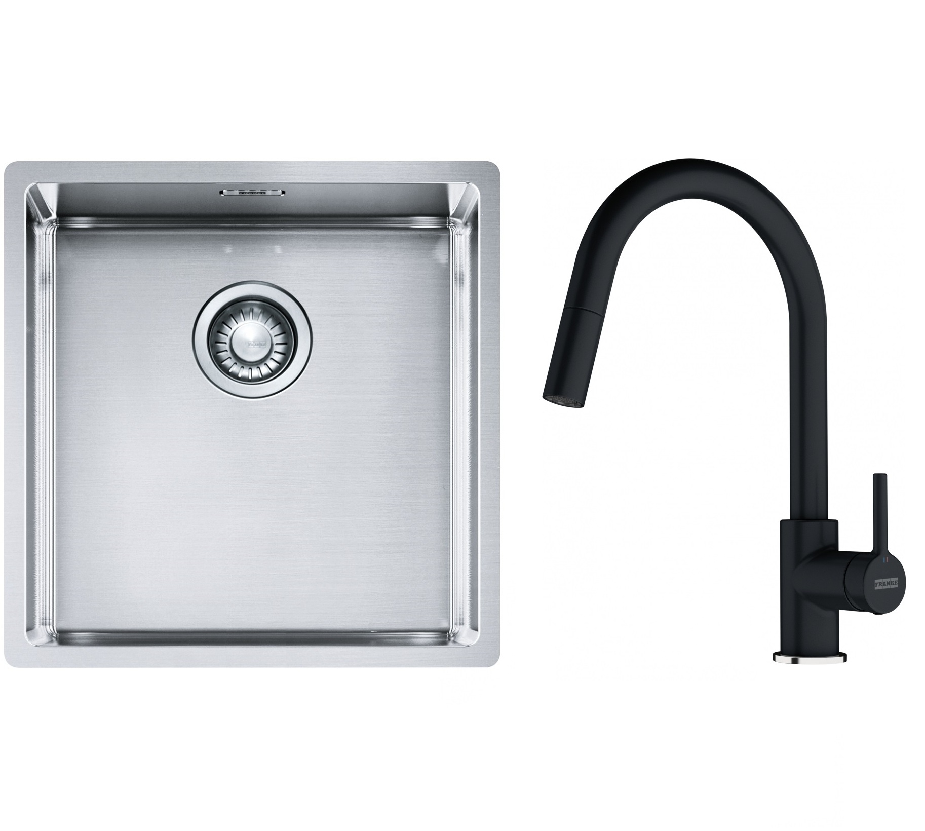 Conjunto fregadero de acero Franke Box 127.0453.654, grifo de cocina Franke Lina 115.0626.055