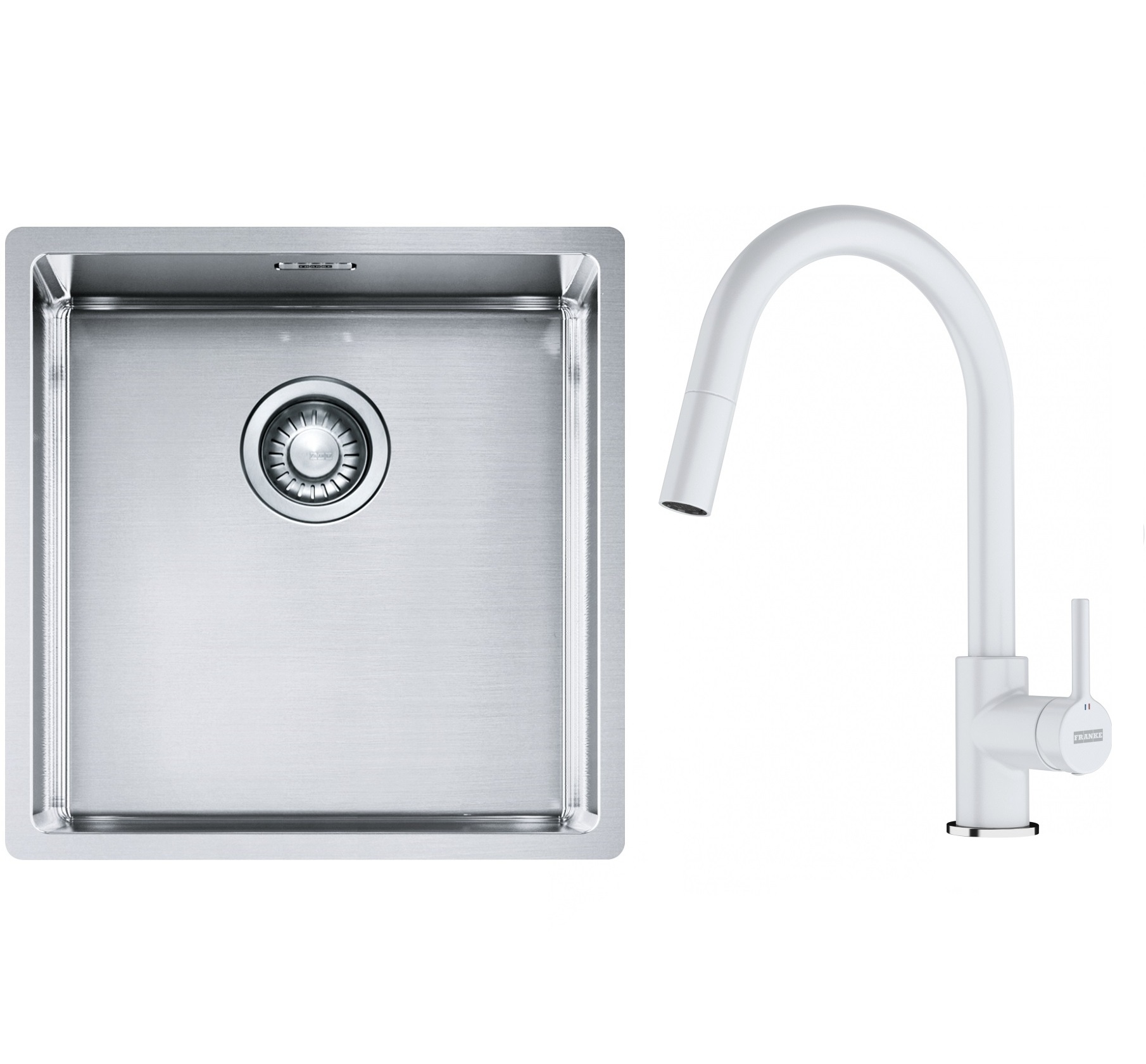 Conjunto fregadero de acero Franke Box 127.0453.654, grifo de cocina Franke Lina 115.0626.081