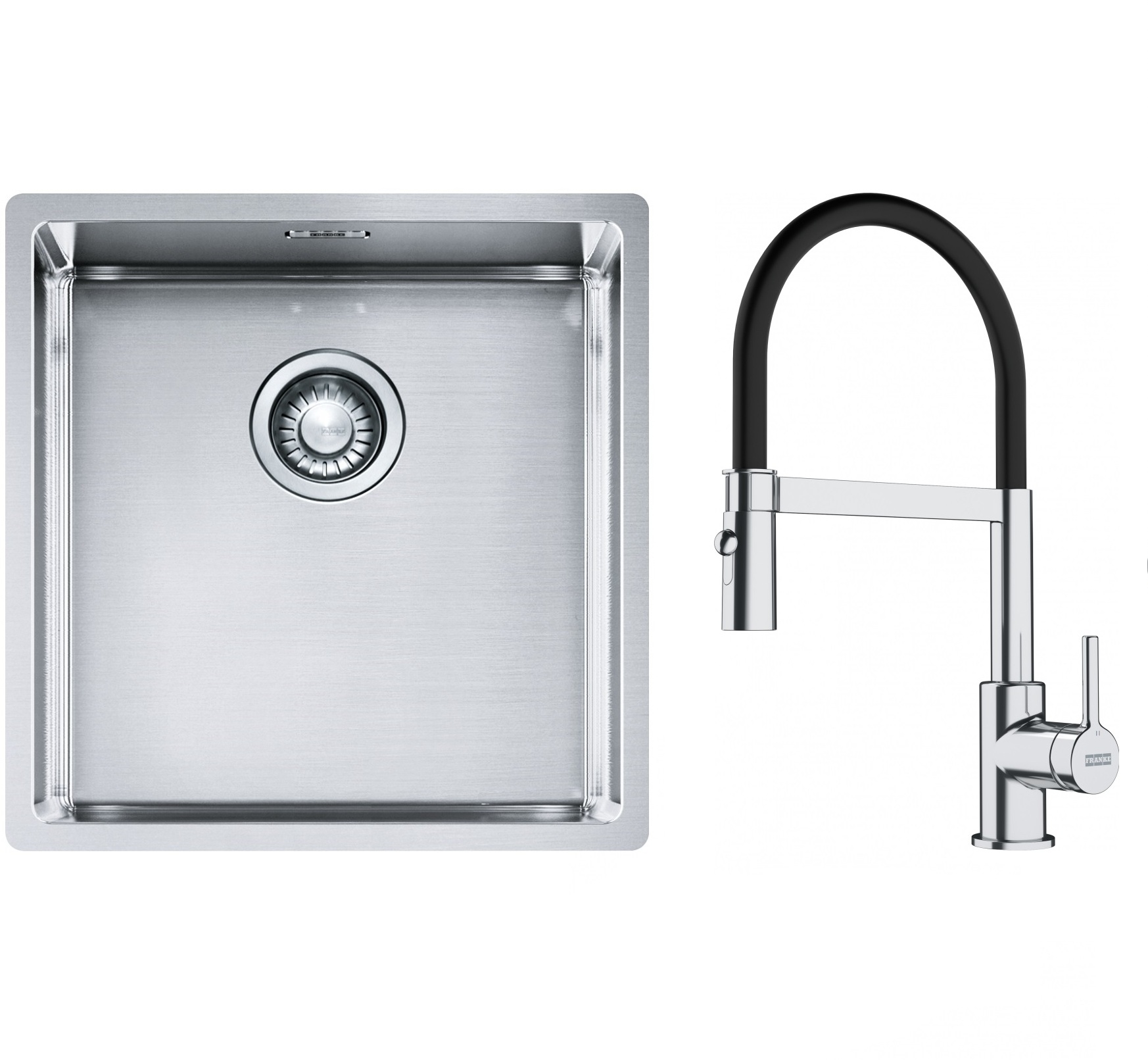 Conjunto fregadero de acero Franke Box 127.0453.654, grifo de cocina Franke Lina 115.0626.085