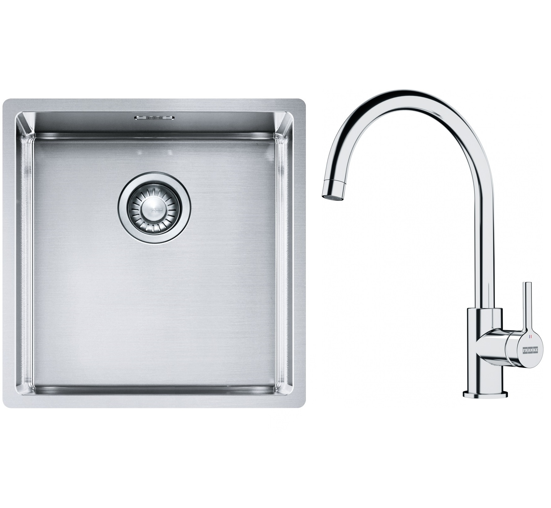 Conjunto fregadero de acero Franke Box 127.0453.654, grifo de cocina Franke Lina 115.0693.228