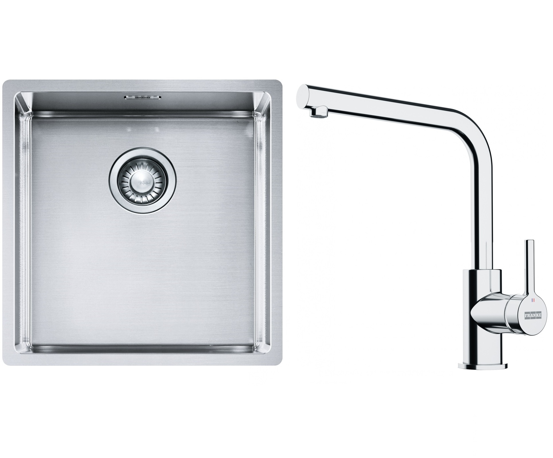 Conjunto fregadero de acero Franke Box 127.0453.654, grifo de cocina Franke Lina 115.0693.230