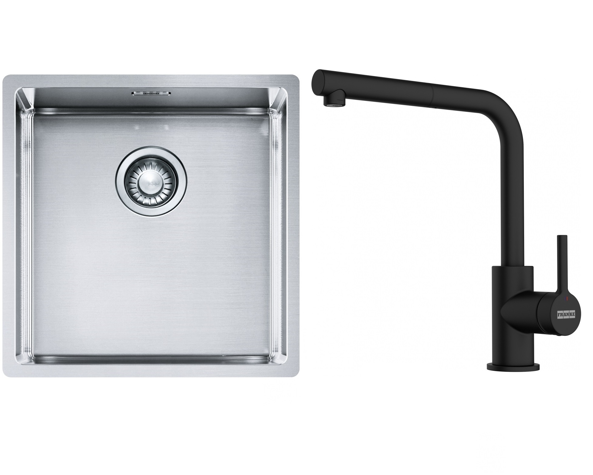 Conjunto fregadero de acero Franke Box 127.0453.654, grifo de cocina Franke Lina 115.0712.435