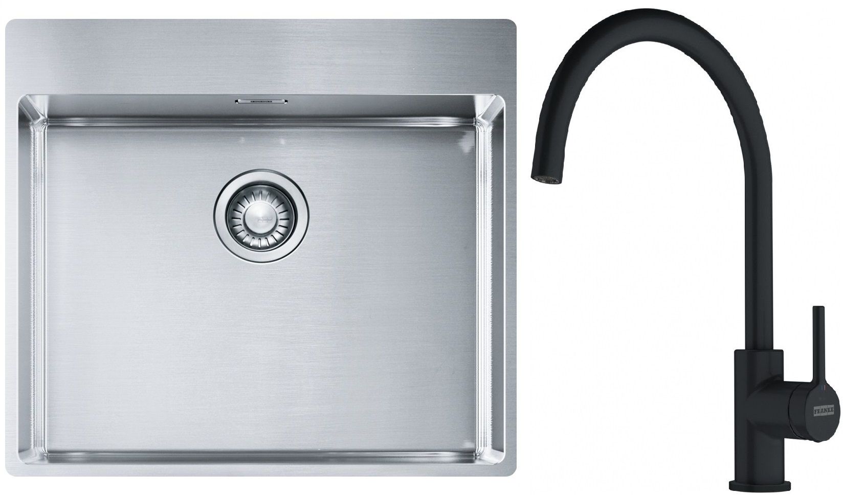 Conjunto fregadero de acero Franke Box 127.0369.295, grifo de cocina Franke Lina 115.0626.019