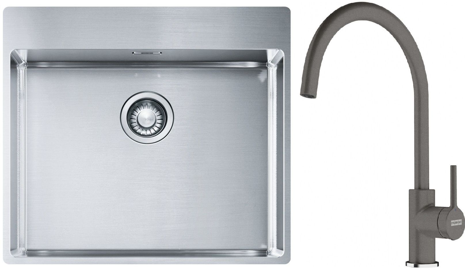 Conjunto fregadero de acero Franke Box 127.0369.295, grifo de cocina Franke Lina 115.0626.022