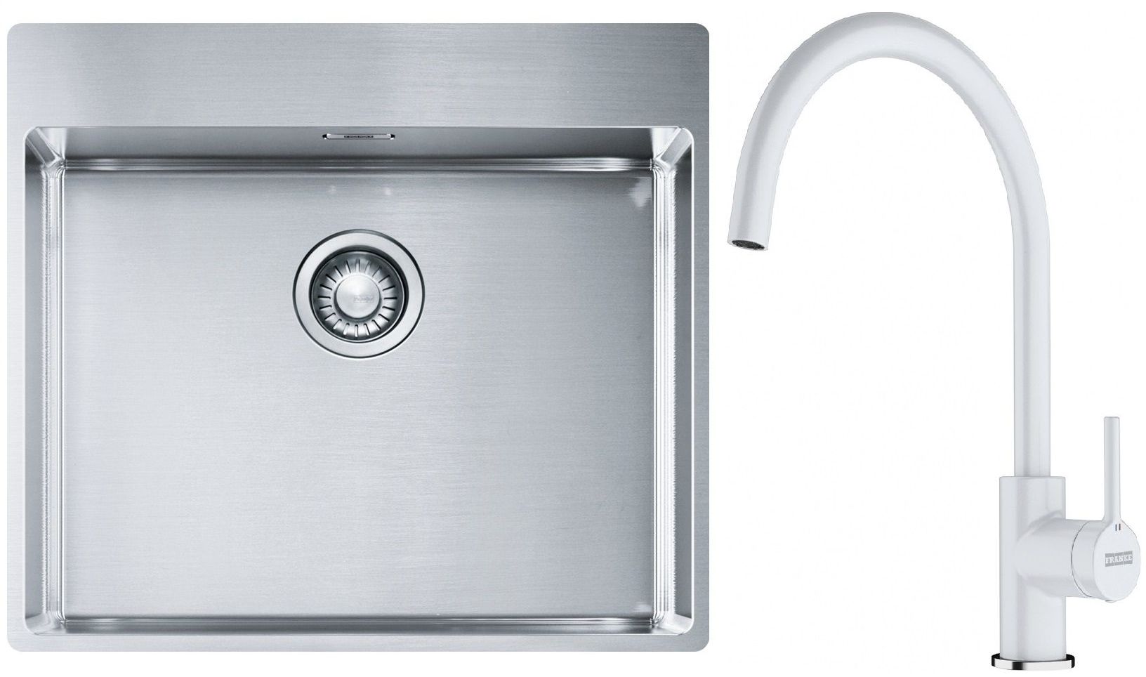 Conjunto fregadero de acero Franke Box 127.0369.295, grifo de cocina Franke Lina 115.0626.024