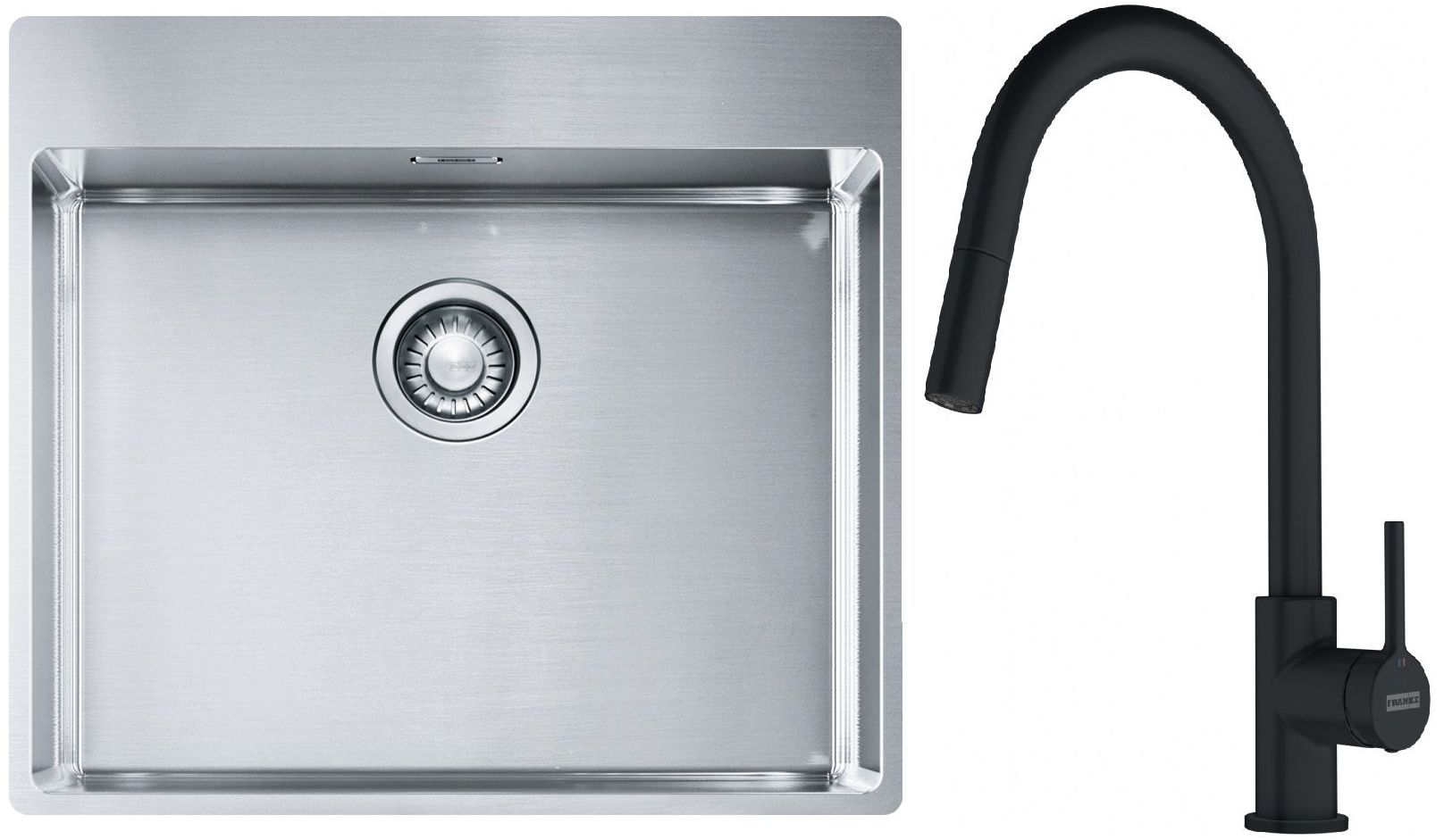 Conjunto fregadero de acero Franke Box 127.0369.295, grifo de cocina Franke Lina 115.0626.053