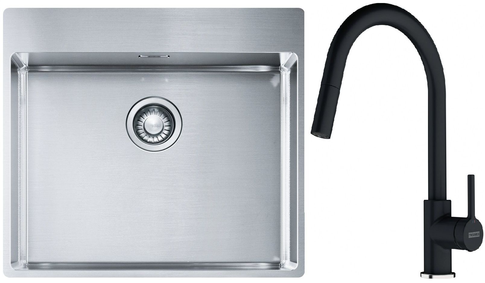 Conjunto fregadero de acero Franke Box 127.0369.295, grifo de cocina Franke Lina 115.0626.055