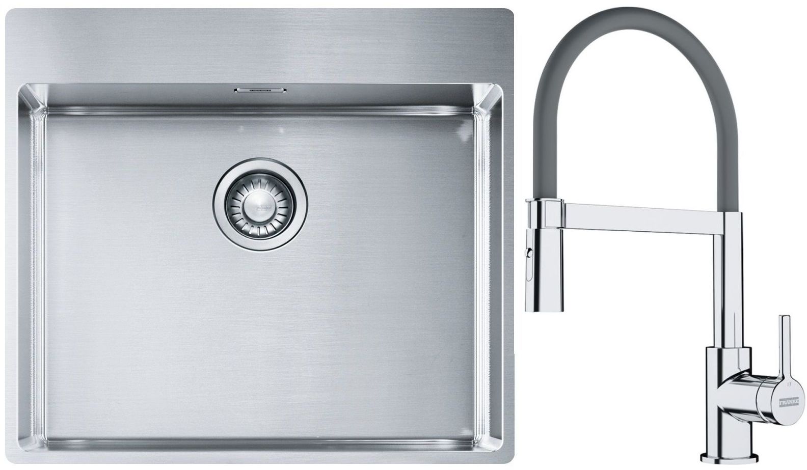 Conjunto fregadero de acero Franke Box 127.0369.295, grifo de cocina Franke Lina 115.0626.087