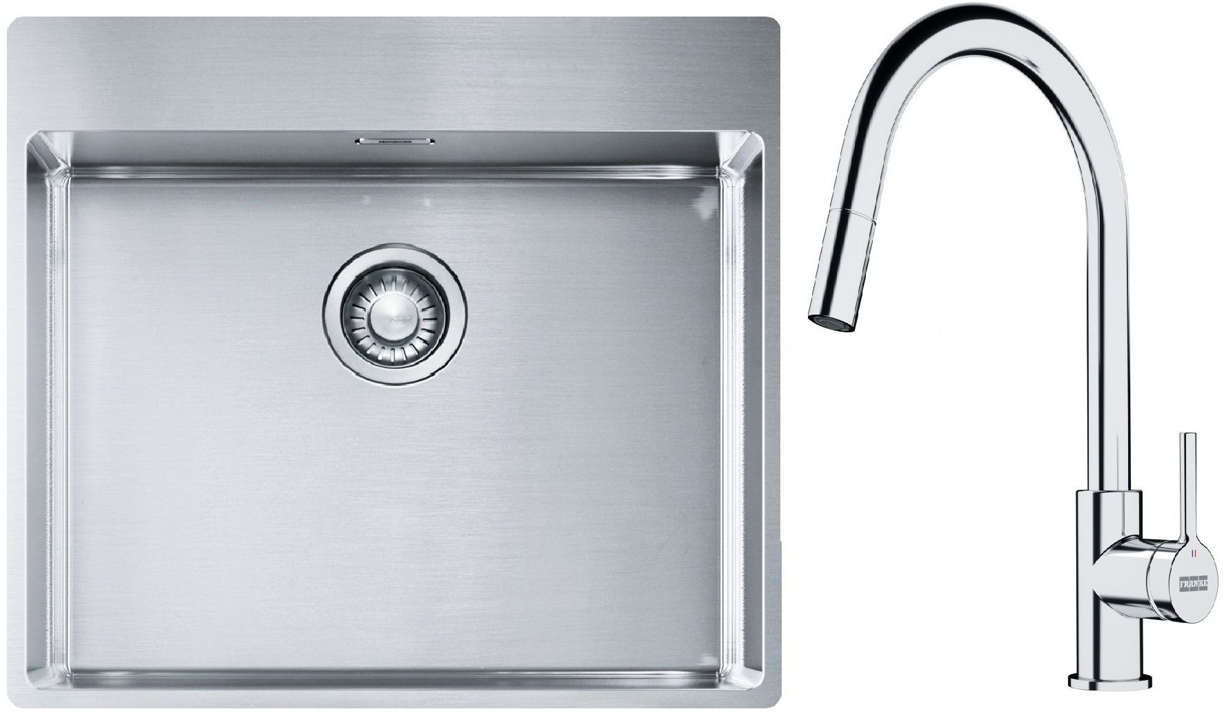 Conjunto fregadero de acero Franke Box 127.0369.295, grifo de cocina Franke Lina 115.0693.229