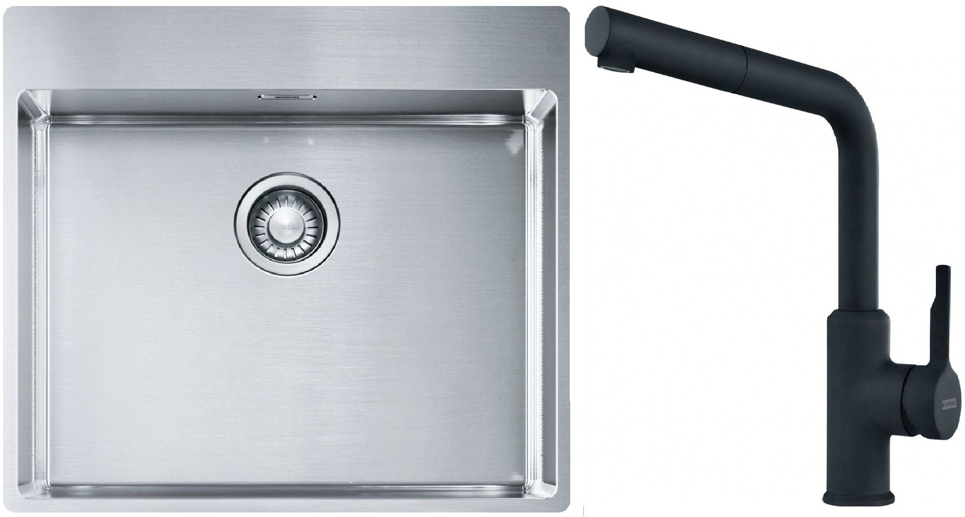Conjunto fregadero de acero Franke Box 127.0369.295, grifo de cocina Franke Urban 115.0627.523