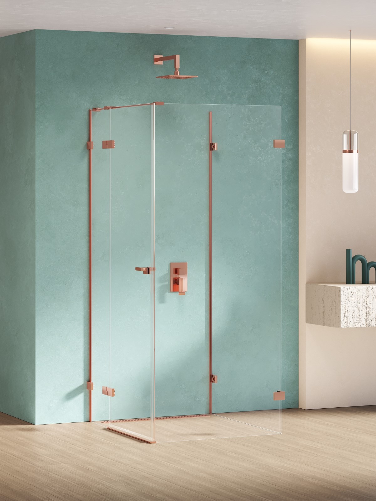 New Trendy Eventa Copper Shine cabina de ducha 90x80 cm rectangular cobre brillo/vidrio transparente EXK-6503