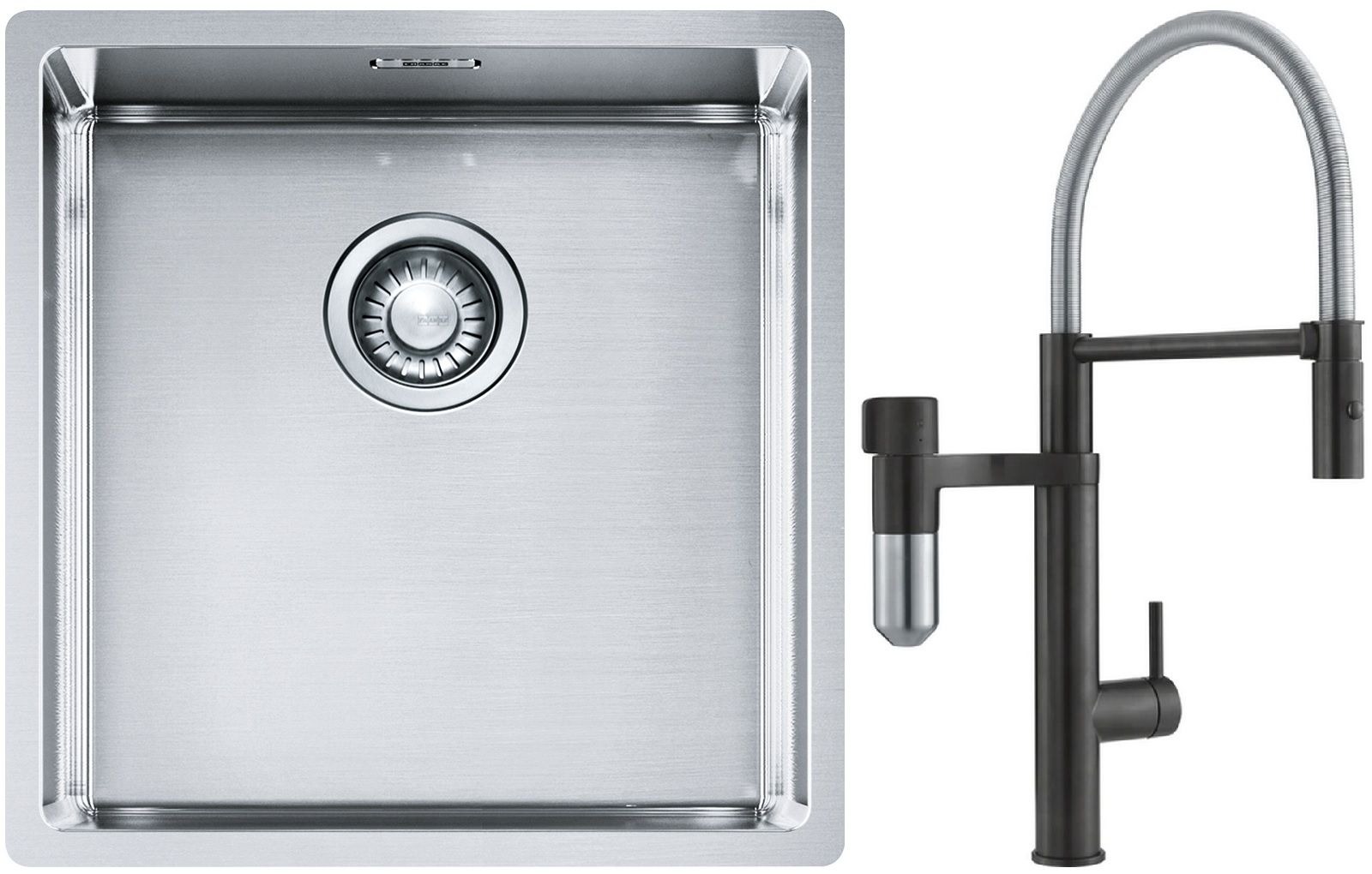 Conjunto grifo de cocina Franke Vital Semi-Pro 120.0621.313, fregadero de acero Franke Box 127.0453.654