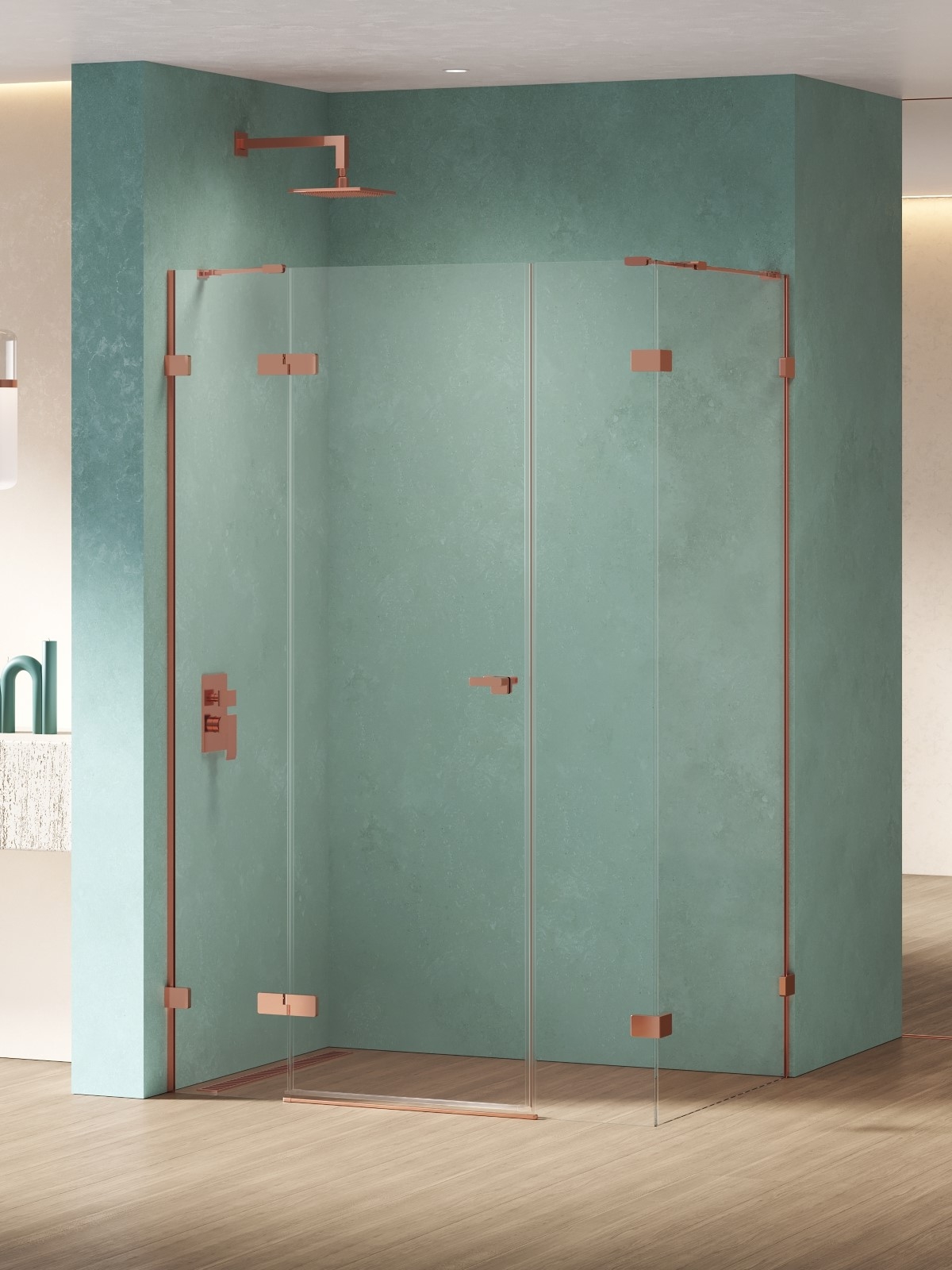 New Trendy Eventa Copper Shine cabina de ducha 130x80 cm rectangular cobre brillo/vidrio transparente EXK-6457