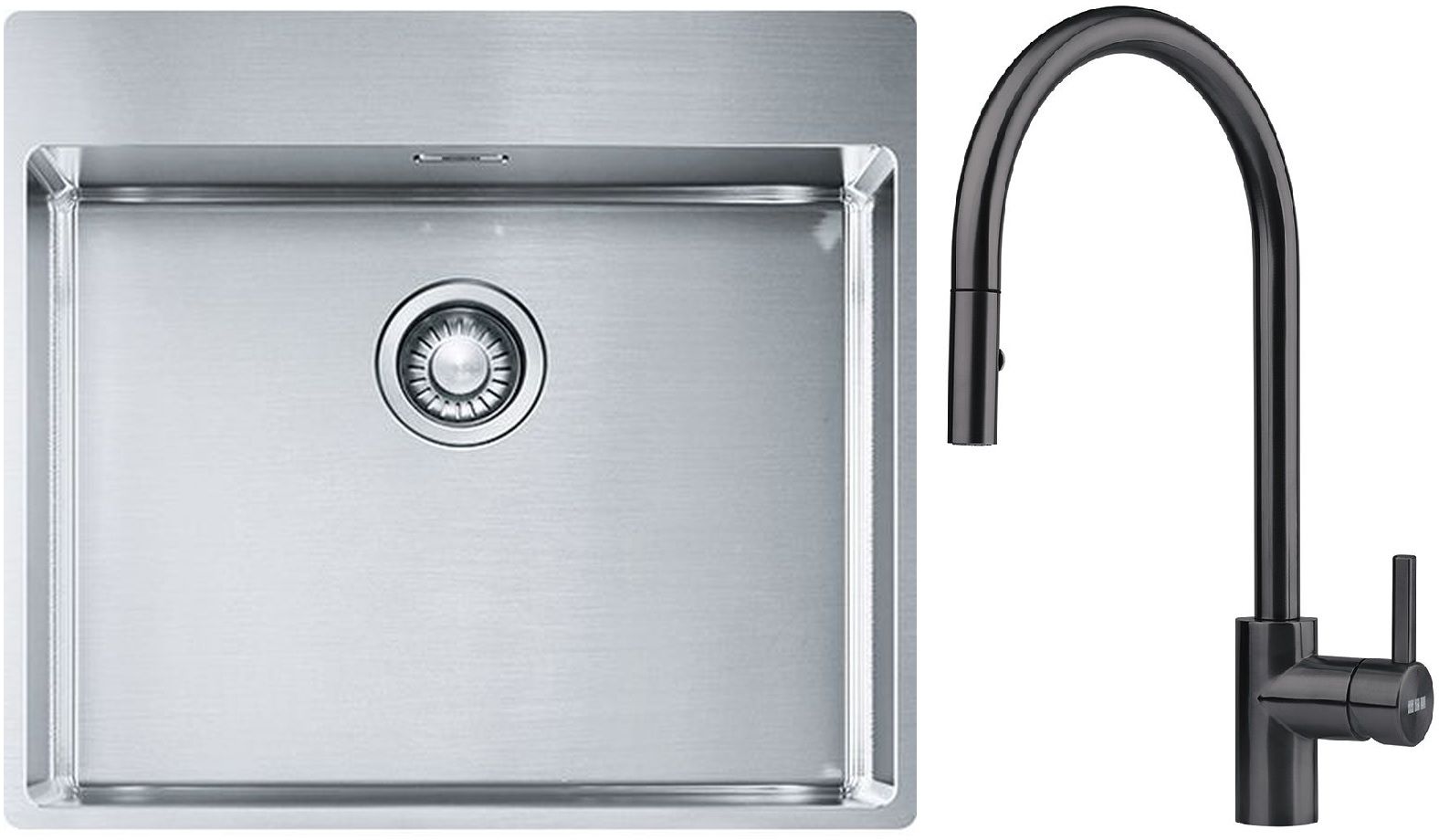 Conjunto fregadero de acero Franke Box 127.0369.295, grifo de cocina Franke Eos 115.0613.671