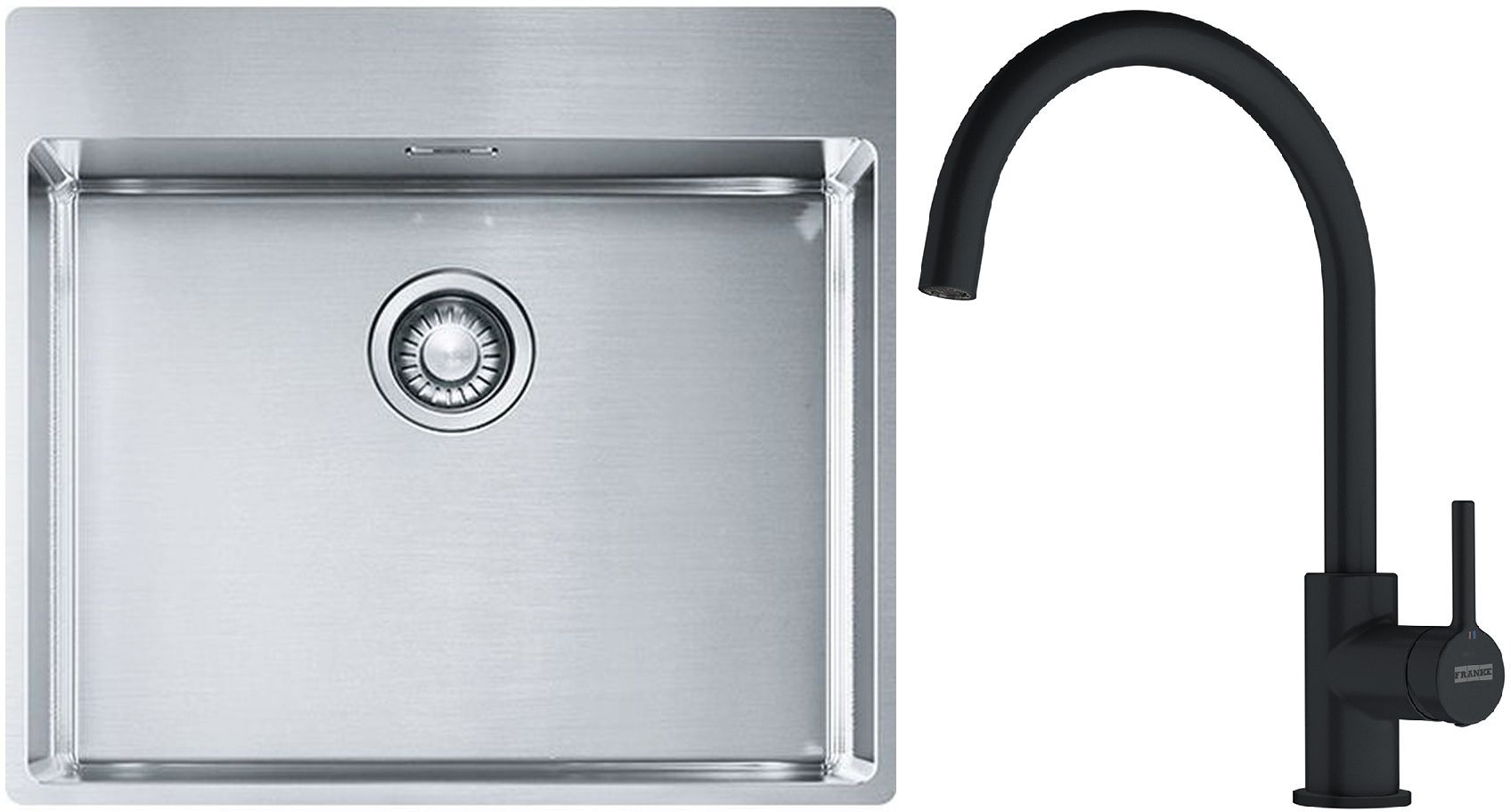Conjunto fregadero de acero Franke Box 127.0369.295, grifo de cocina Franke Lina 115.0626.019