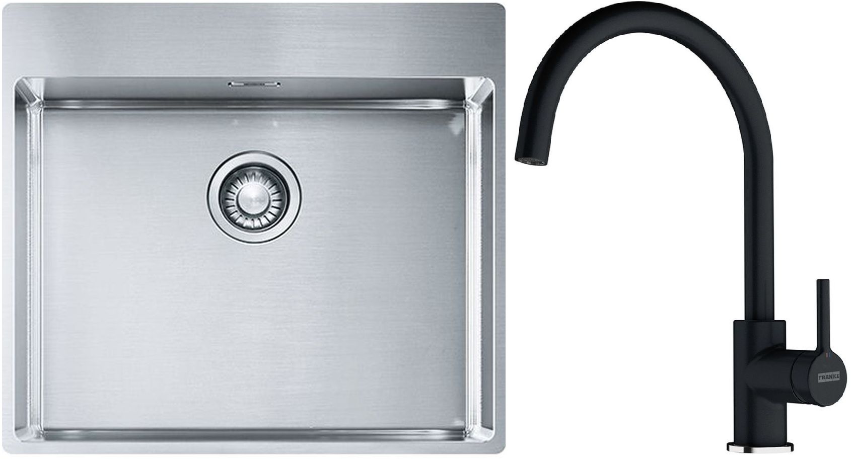 Conjunto fregadero de acero Franke Box 127.0369.295, grifo de cocina Franke Lina 115.0626.020