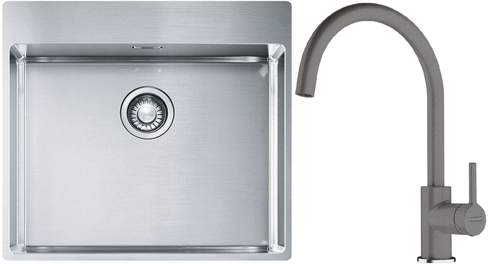 Conjunto fregadero de acero Franke Box 127.0369.295, grifo de cocina Franke Lina 115.0626.022