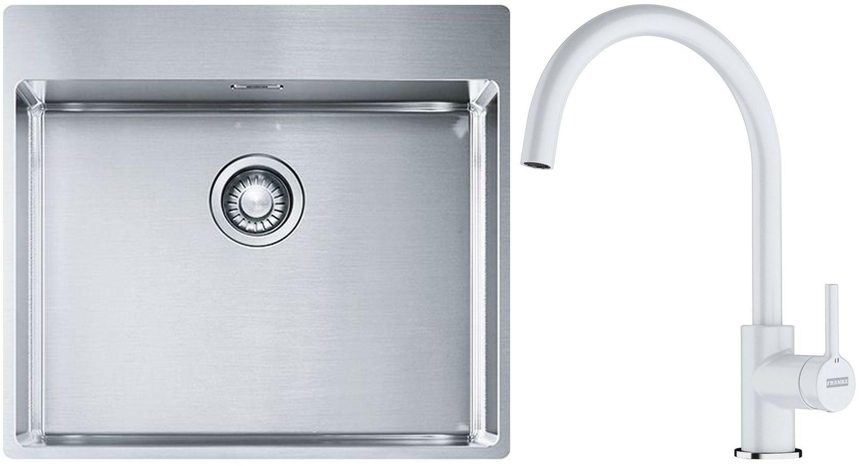 Conjunto fregadero de acero Franke Box 127.0369.295, grifo de cocina Franke Lina 115.0626.024