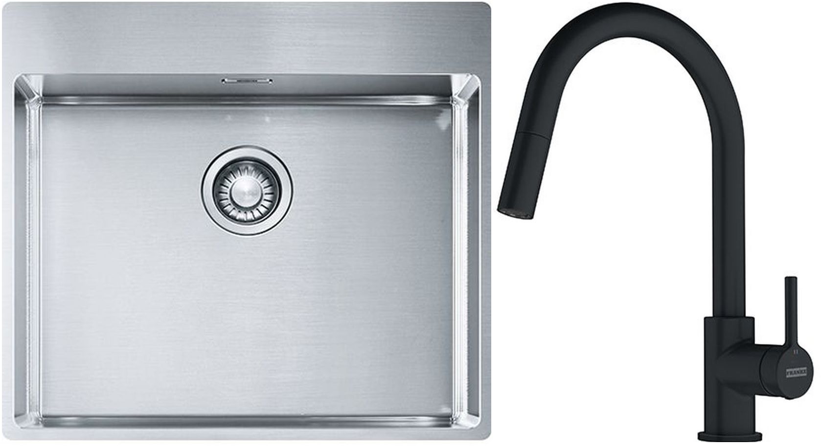 Conjunto fregadero de acero Franke Box 127.0369.295, grifo de cocina Franke Lina 115.0626.053