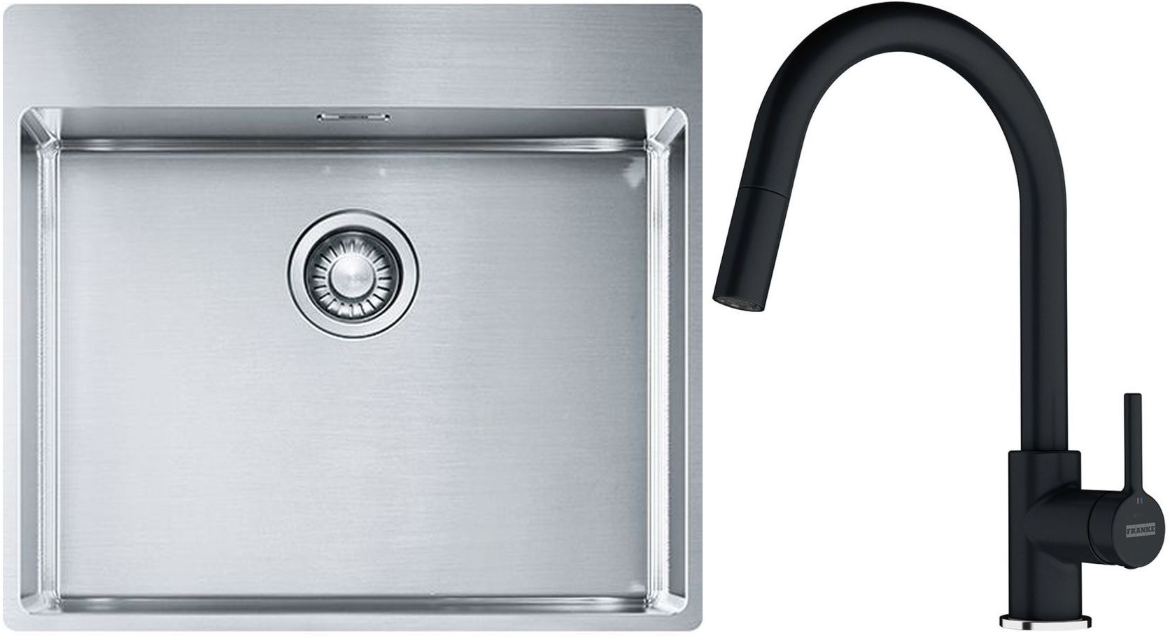 Conjunto fregadero de acero Franke Box 127.0369.295, grifo de cocina Franke Lina 115.0626.055