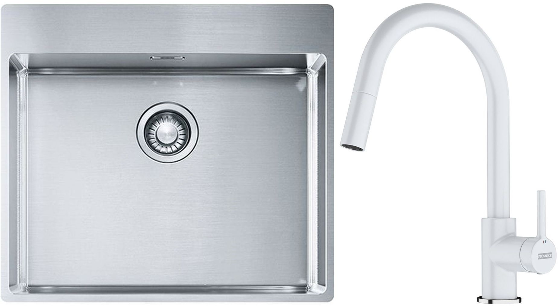 Conjunto fregadero de acero Franke Box 127.0369.295, grifo de cocina Franke Lina 115.0626.081