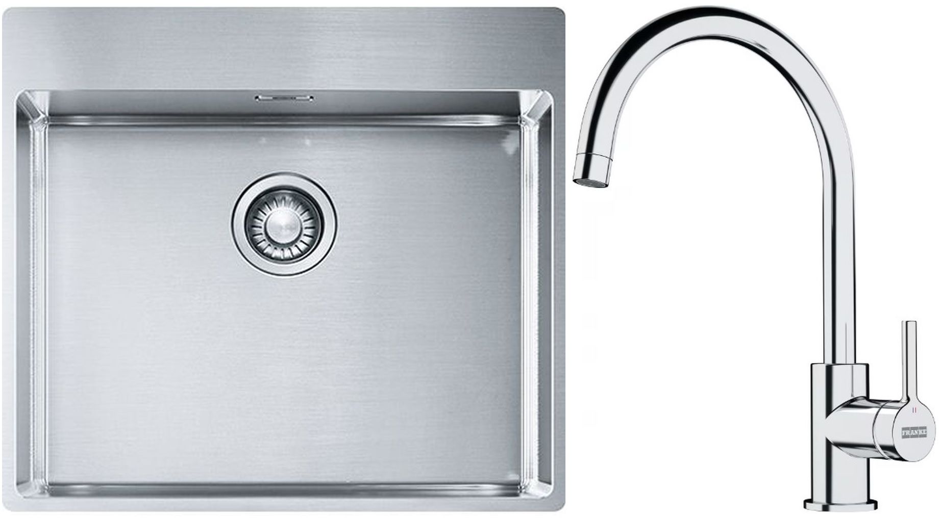 Conjunto fregadero de acero Franke Box 127.0369.295, grifo de cocina Franke Lina 115.0693.228