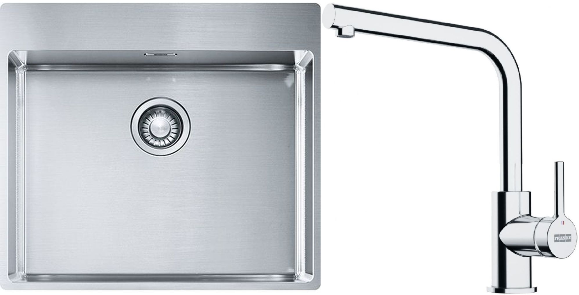 Conjunto fregadero de acero Franke Box 127.0369.295, grifo de cocina Franke Lina 115.0693.230