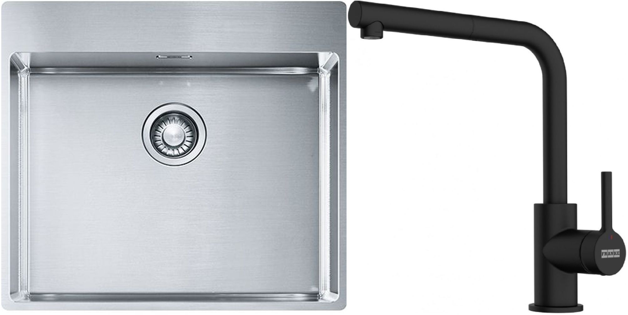 Conjunto fregadero de acero Franke Box 127.0369.295, grifo de cocina Franke Lina 115.0712.435