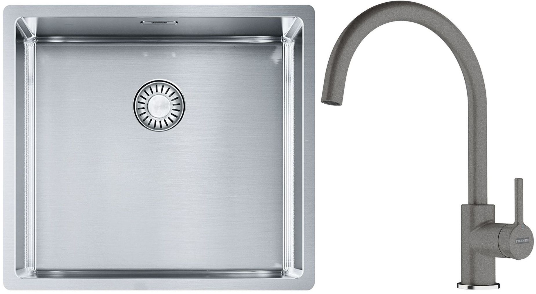 Conjunto fregadero de acero Franke Box 127.0453.655, grifo de cocina Franke Lina 115.0626.022