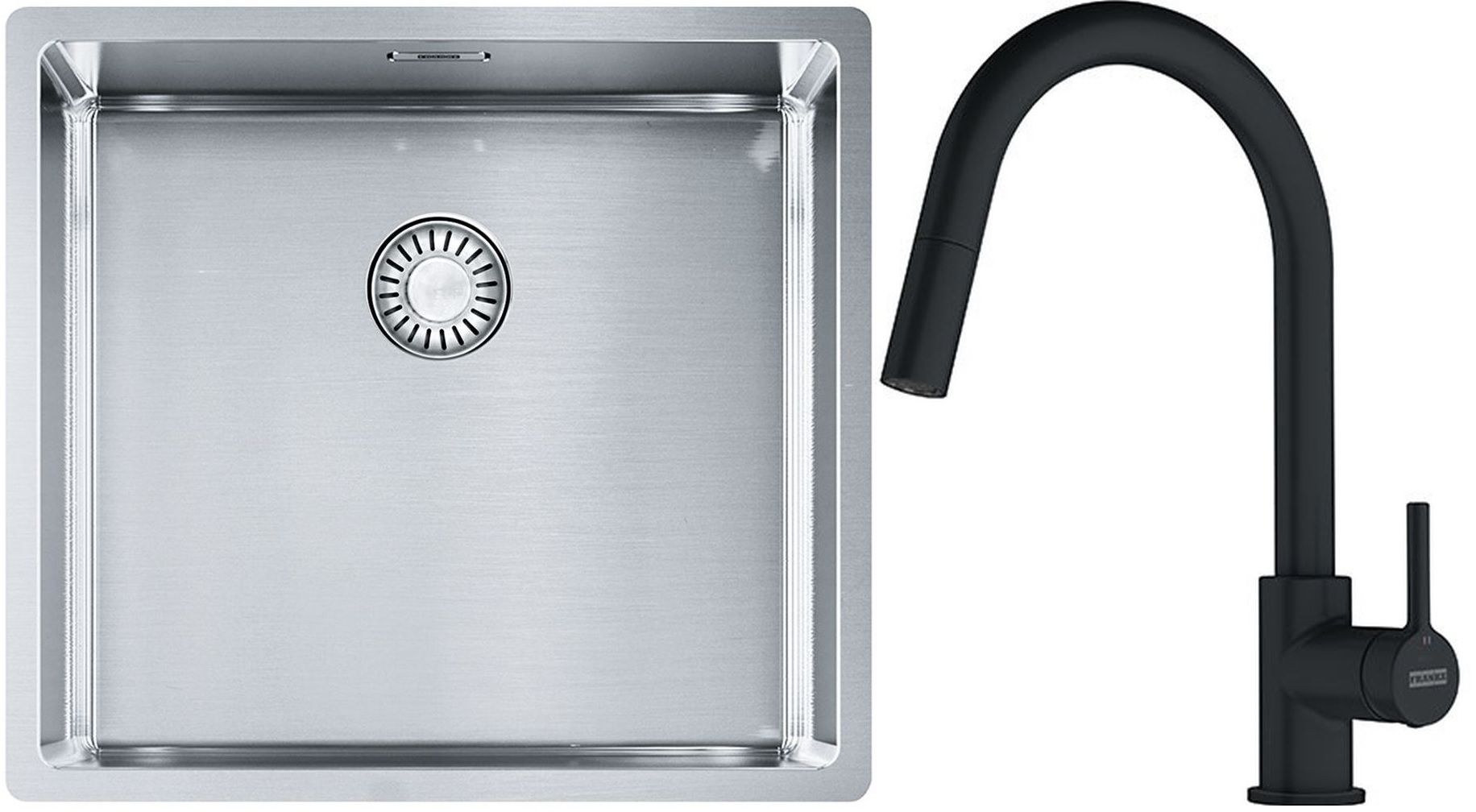 Conjunto fregadero de acero Franke Box 127.0453.655, grifo de cocina Franke Lina 115.0626.053