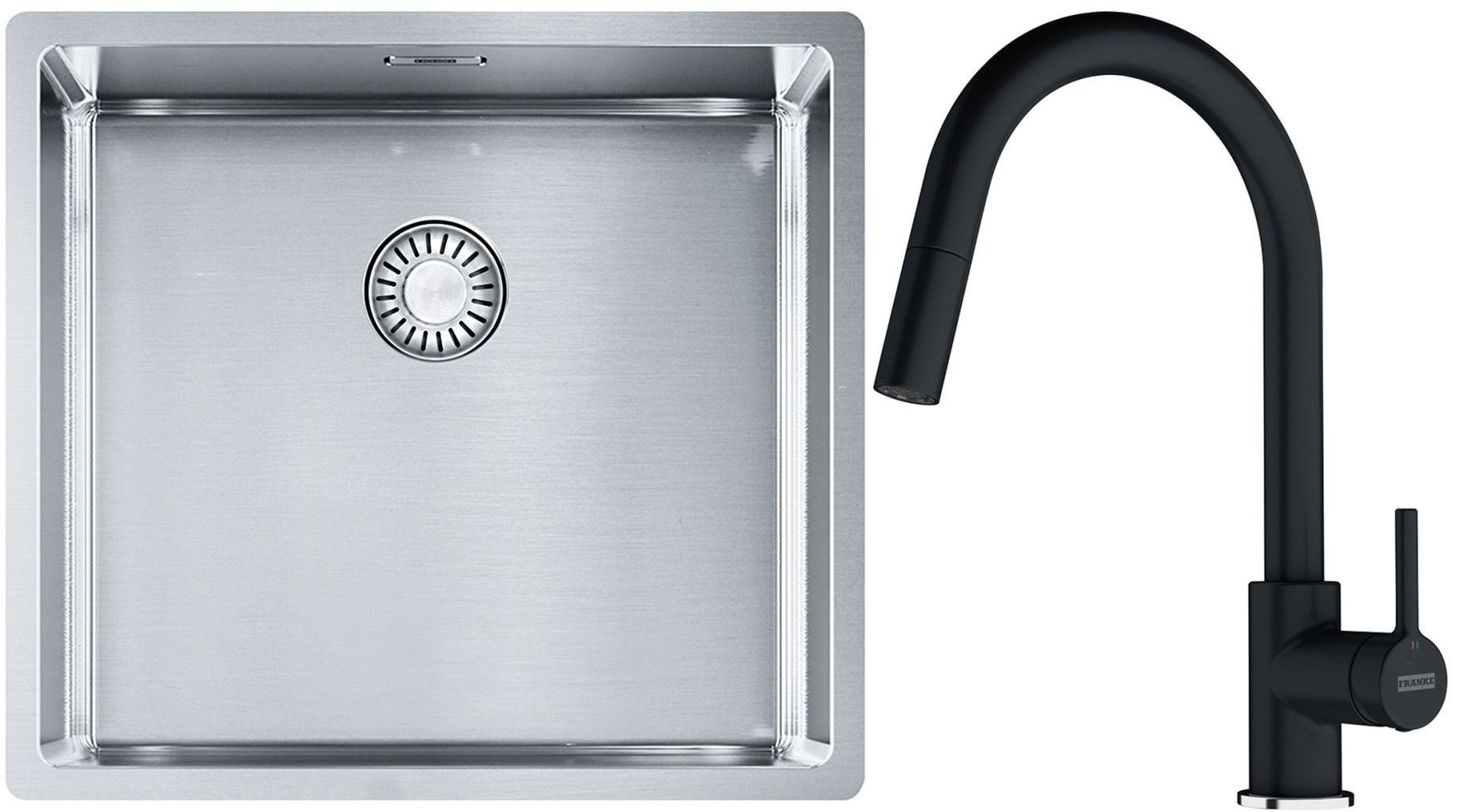 Conjunto fregadero de acero Franke Box 127.0453.655, grifo de cocina Franke Lina 115.0626.055