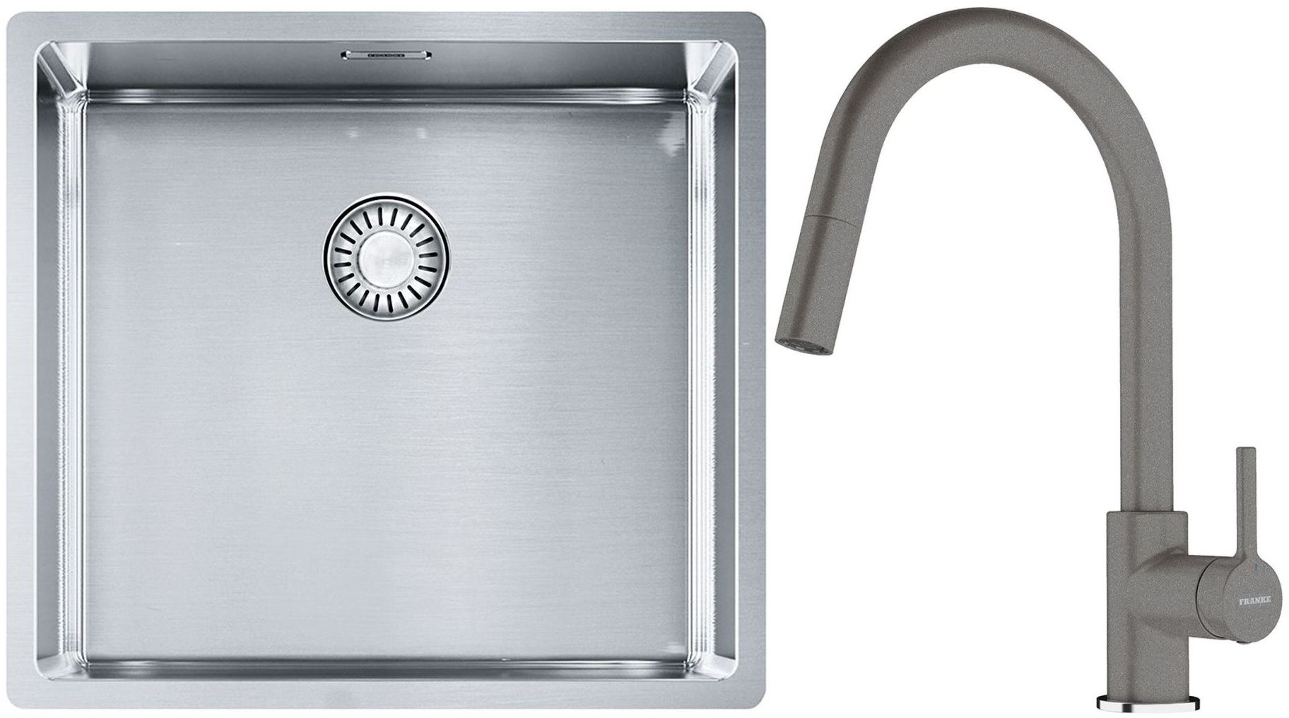 Conjunto fregadero de acero Franke Box 127.0453.655, grifo de cocina Franke Lina 115.0626.057