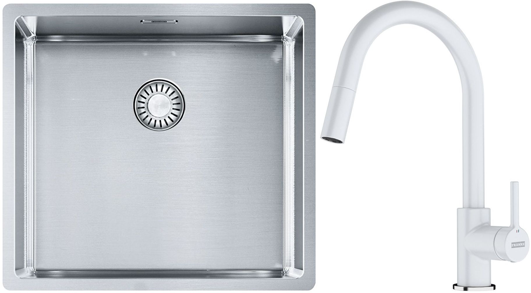 Conjunto fregadero de acero Franke Box 127.0453.655, grifo de cocina Franke Lina 115.0626.081