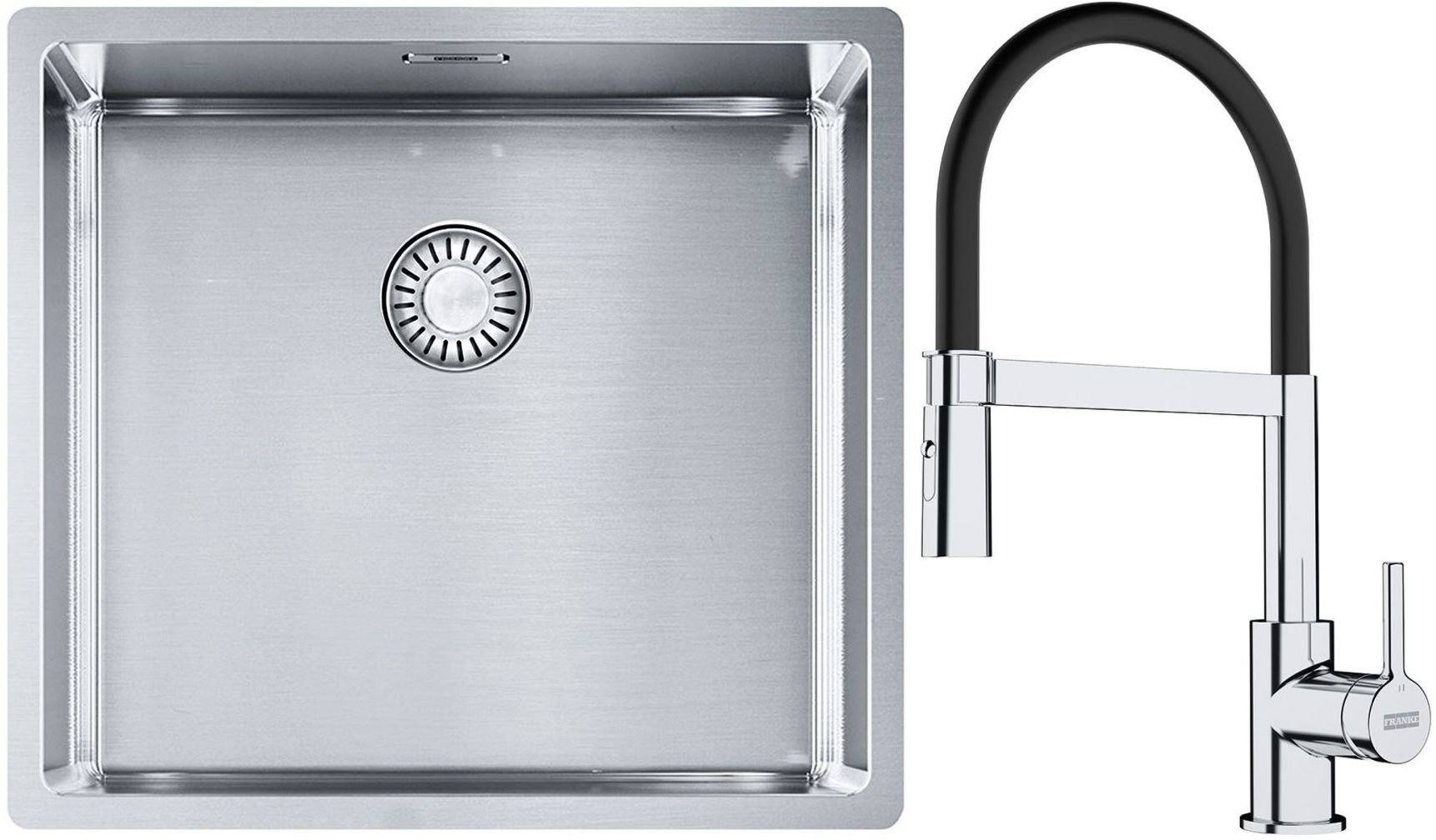 Conjunto fregadero de acero Franke Box 127.0453.655, grifo de cocina Franke Lina 115.0626.085