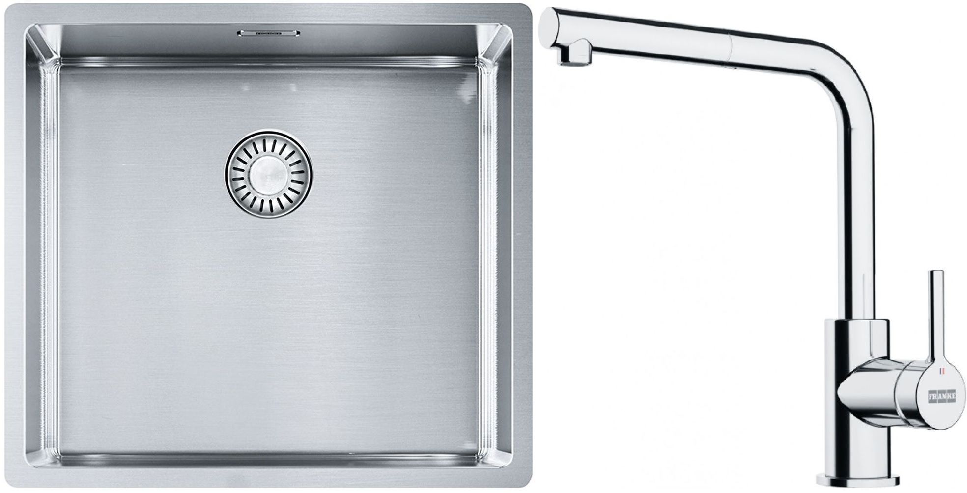 Conjunto fregadero de acero Franke Box 127.0453.655, grifo de cocina Franke Lina 115.0712.420