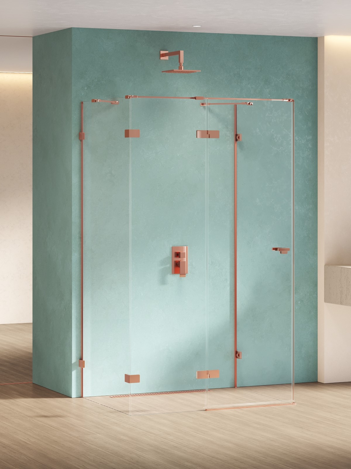 New Trendy Eventa Copper Shine cabina de ducha 90x90 cm cuadrada cobre brillo/vidrio transparente EXK-6481