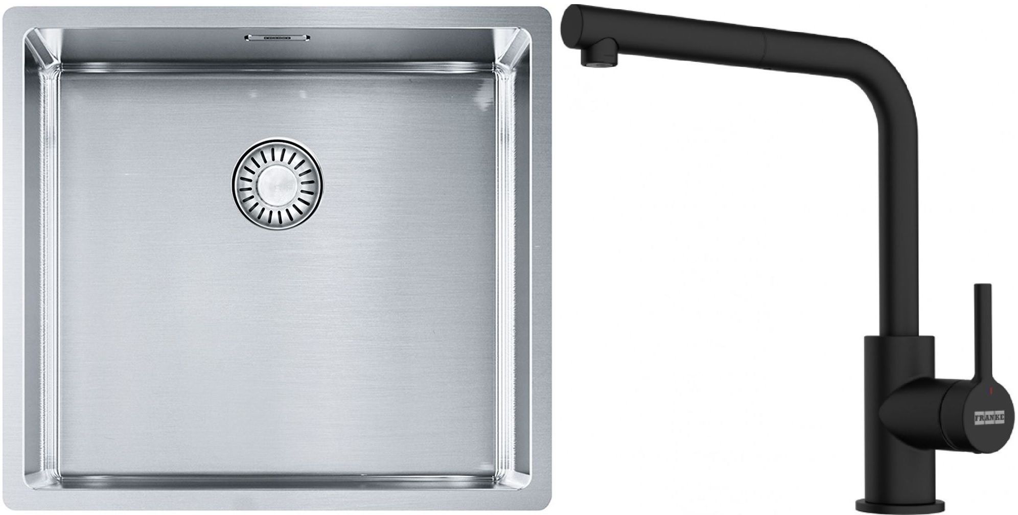 Conjunto fregadero de acero Franke Box 127.0453.655, grifo de cocina Franke Lina 115.0712.435