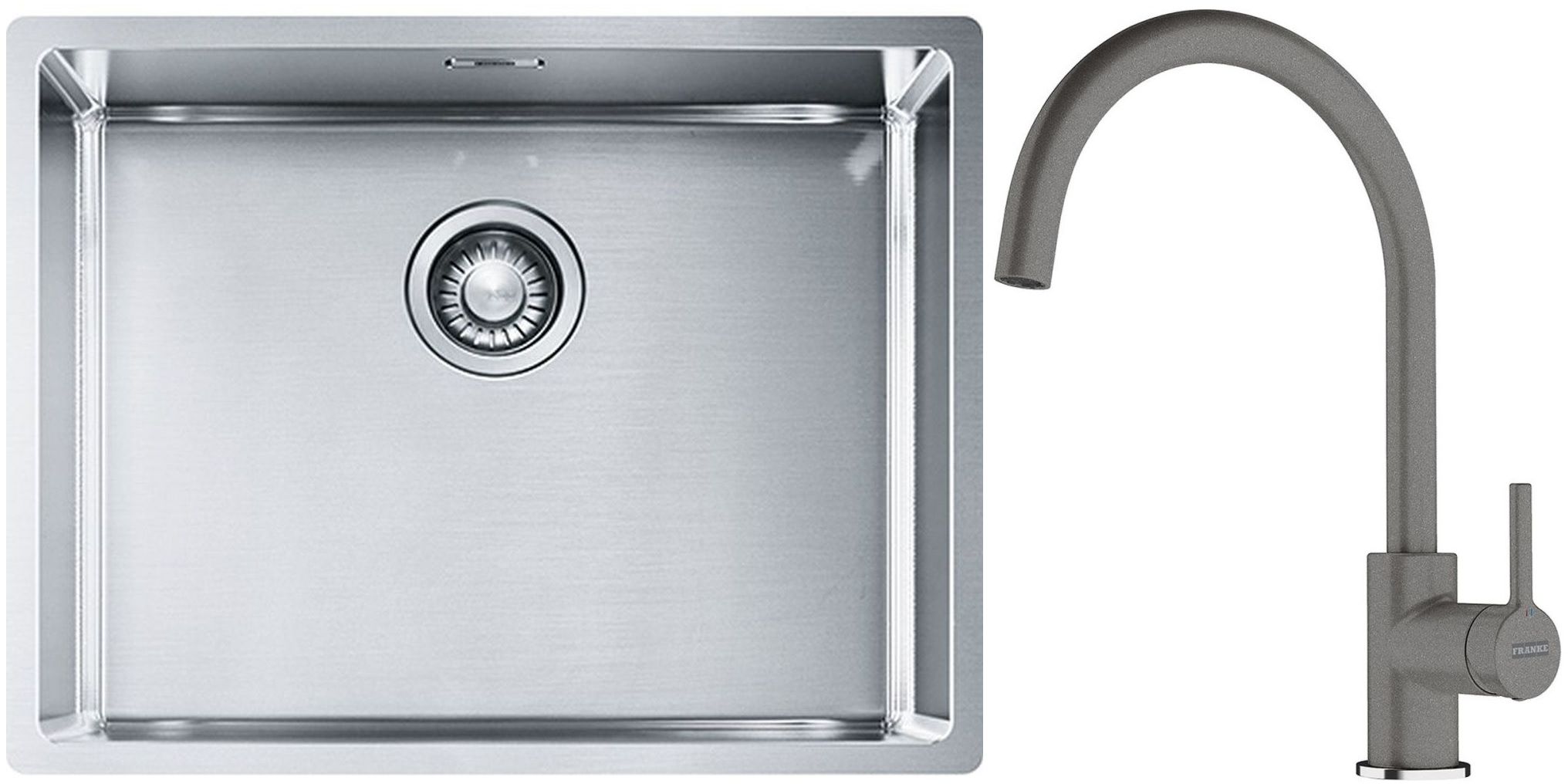 Conjunto fregadero de acero Franke Box 127.0453.660, grifo de cocina Franke Lina 115.0626.022