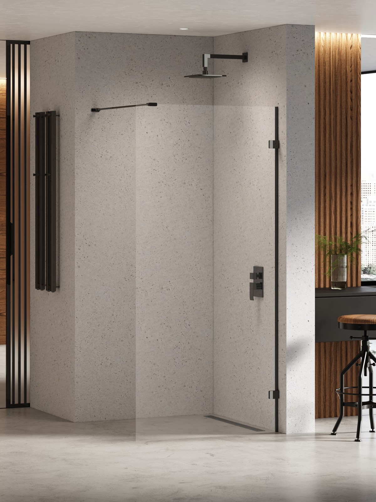 New Trendy Eventa Black Chrome mampara de ducha walk-in 80 cm negro brillante/vidrio transparente EXK-6296